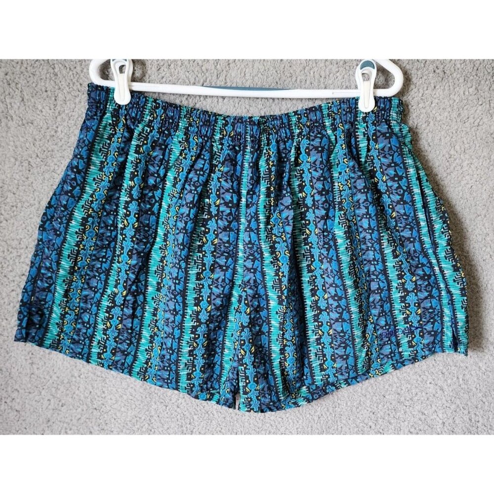 VTG Speedo Blue Green Geometric Aztec Print Mesh Lined Swim Trunk Shorts Size XL